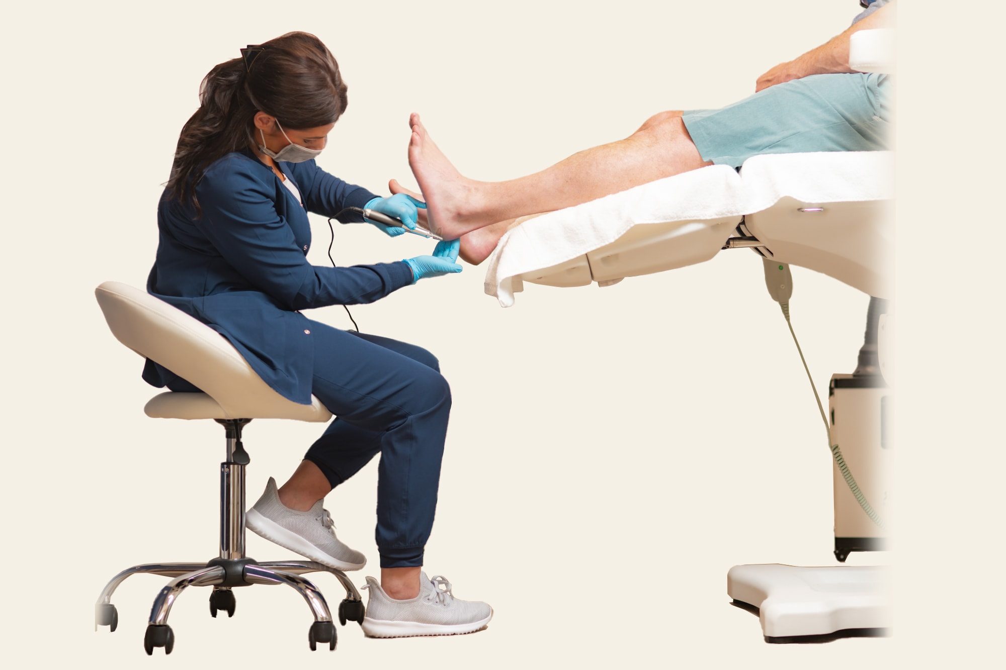 A medical pedicure in progress in a private treatment suite